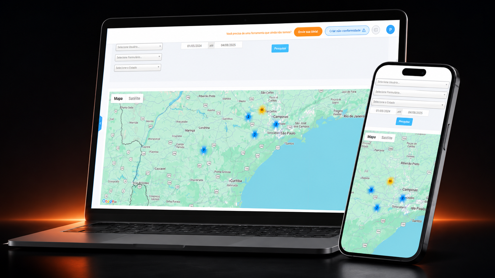 Plataforma AFLOR com mapa e monitoramento operacional